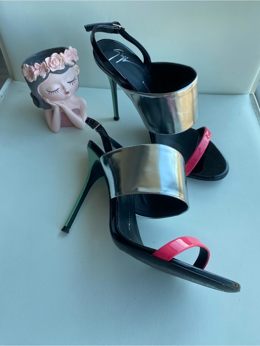 Giuseppe Zanotti Silver and Pink Stiletto Sandals